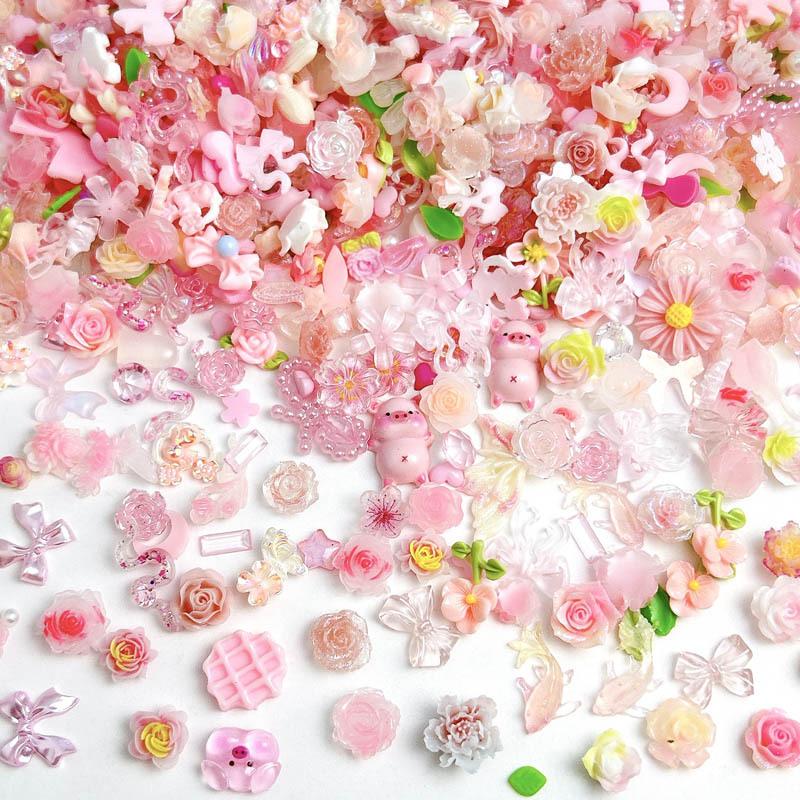 Resin Art Flowers - Aleatório misturado doce rosa arco prego
